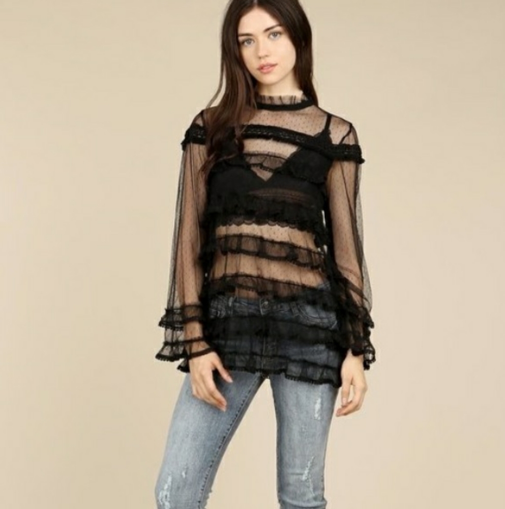 Black Polka Dot Lace Top